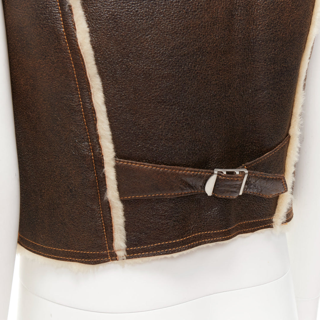 JEAN PAUL GAULTIER JEANS Vintage brown shearling lined logo zip vest FR42 XXS