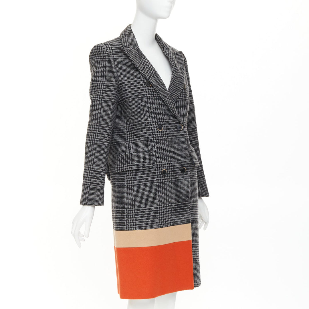 MSGM 2022 grey black wool houndstooth color block double breasted coat IT40 S
