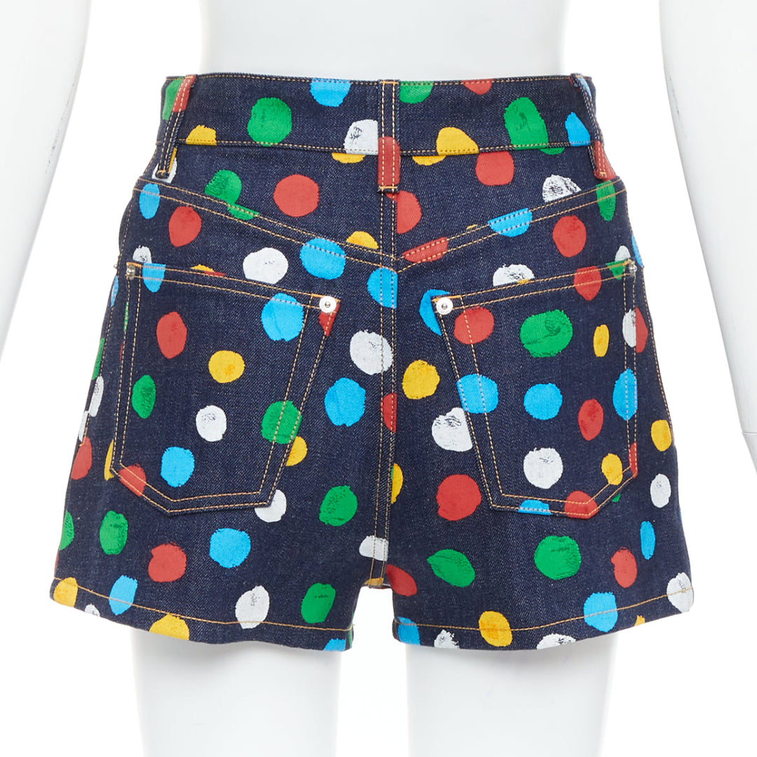 LOUIS VUITTON Yayoi Kusama Painted Dots logo patch denim shorts FR34 XS