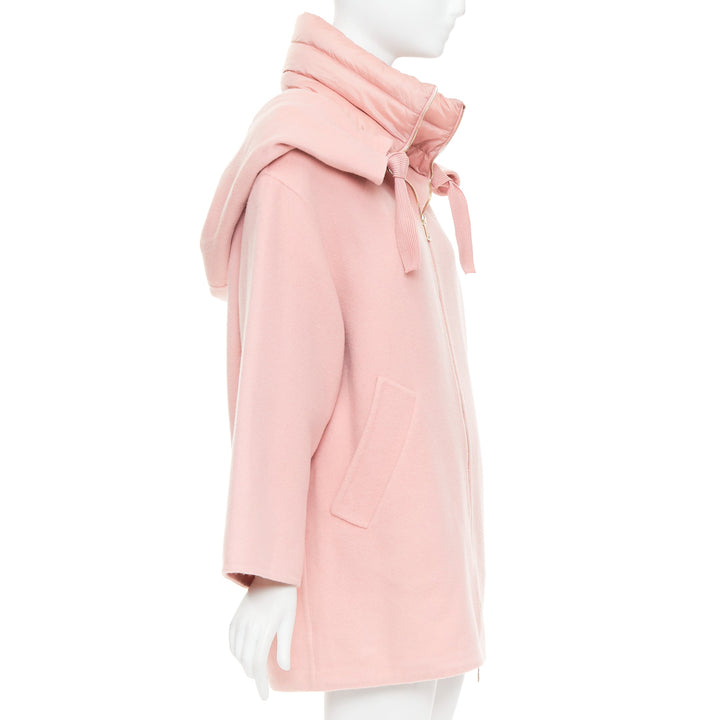 MONCLER pink double face virgin wool cashmere goose down hooded jacket Sz0 XS