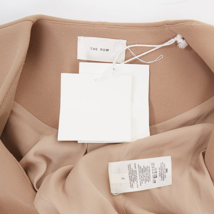 THE ROW beige tan structural plunge V neck asymmetric single button coat US2 S