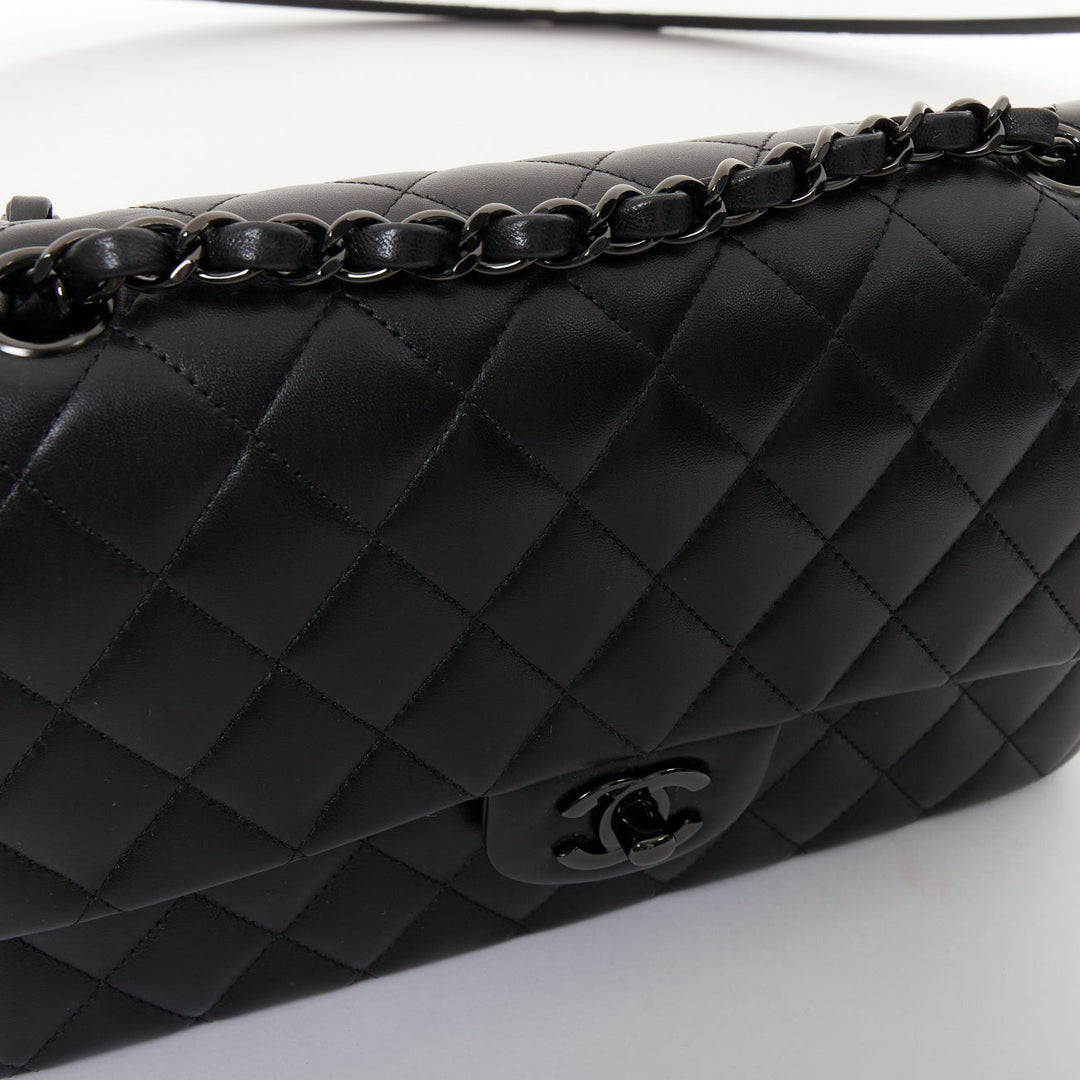 CHANEL So Black 11.12 Medium Classic Double Flap quilted lambskin shoulder bag