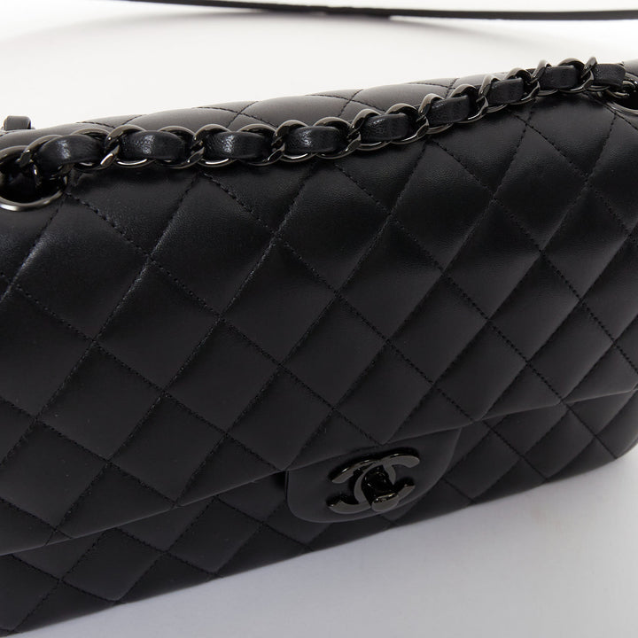 CHANEL So Black 11.12 Medium Classic Double Flap quilted lambskin shoulder bag