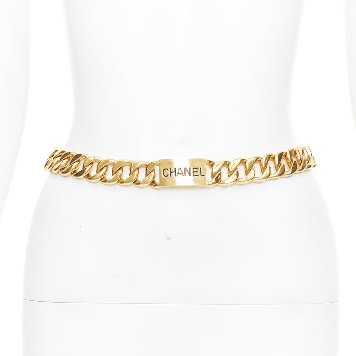CHANEL 1990's Vintage iconic gold plated logo ID chunky chain necklace belt