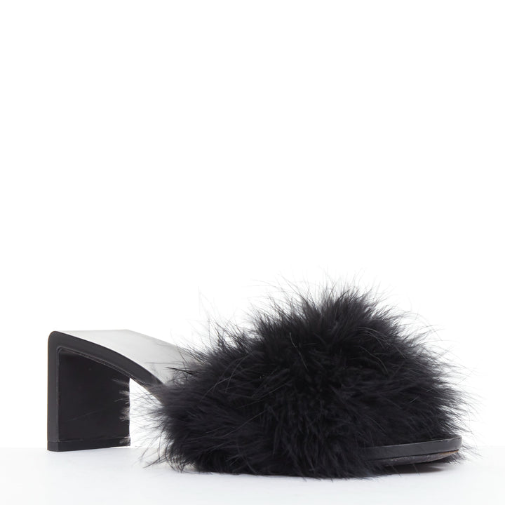 BALENCIAGA Boudoir black feather open toe slipper mule sandals EU37