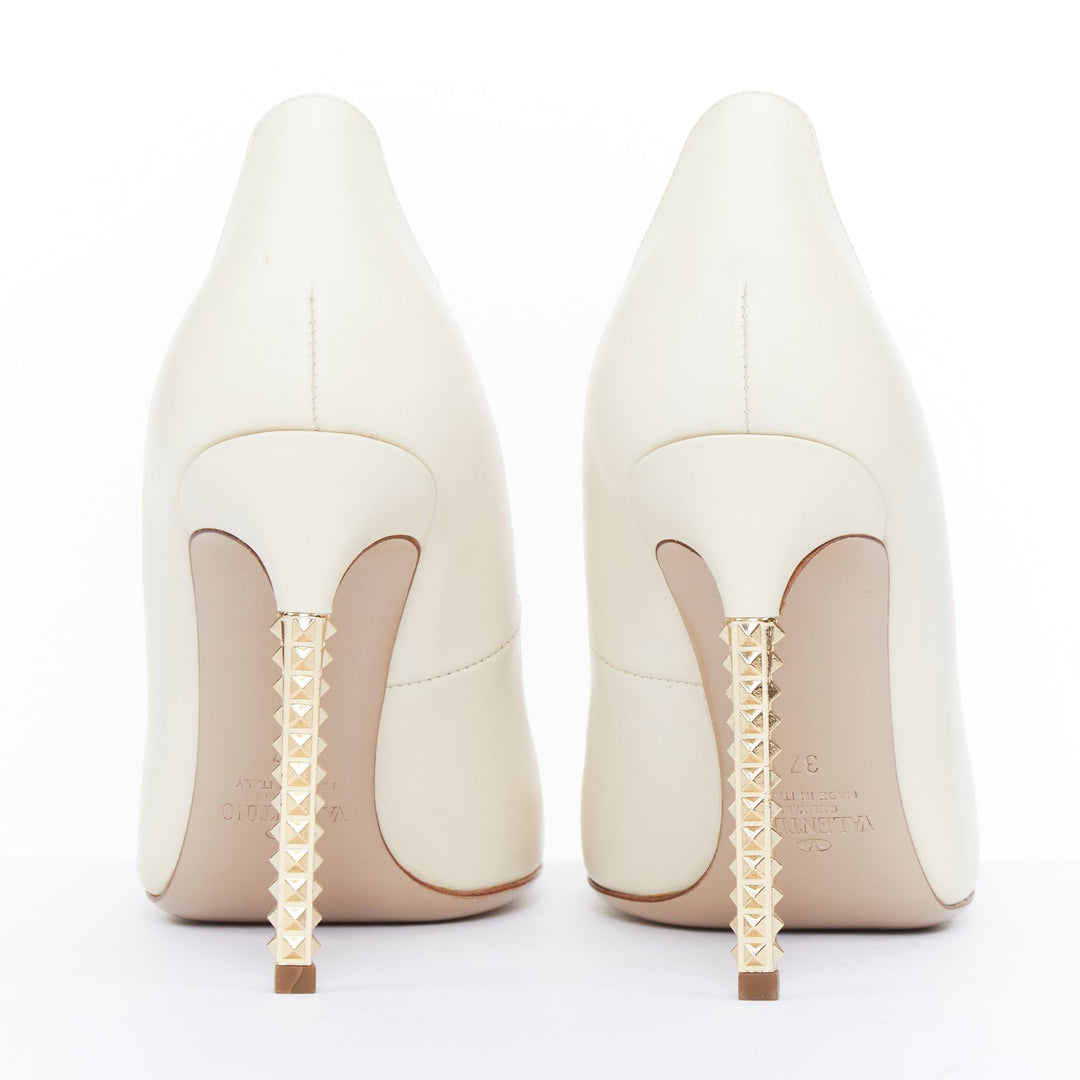 VALENTINO Soul Rockstud cream leather micro gold stud stiletto pumps EU37
