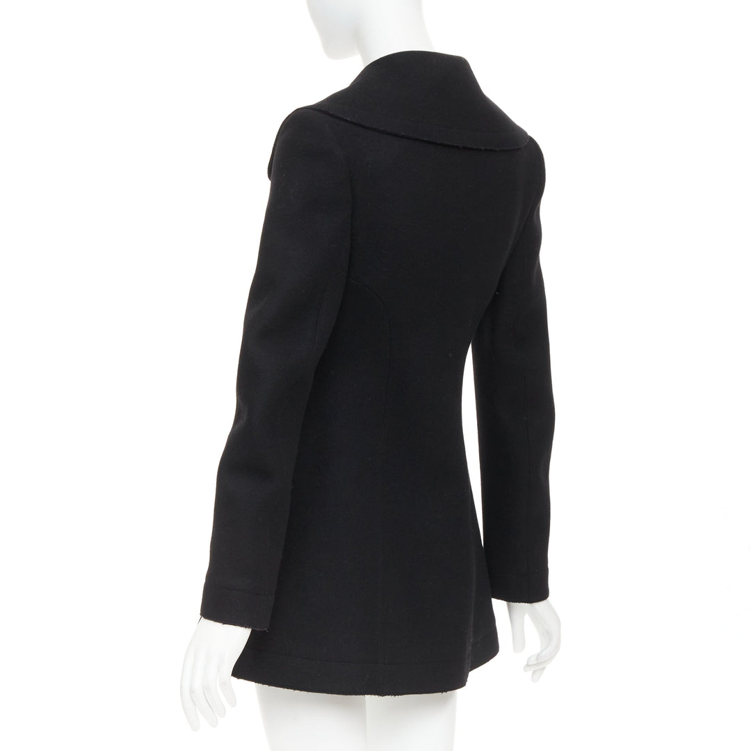 ALAIA black wool felt double breasted fit flared structured coat dress FR38 M