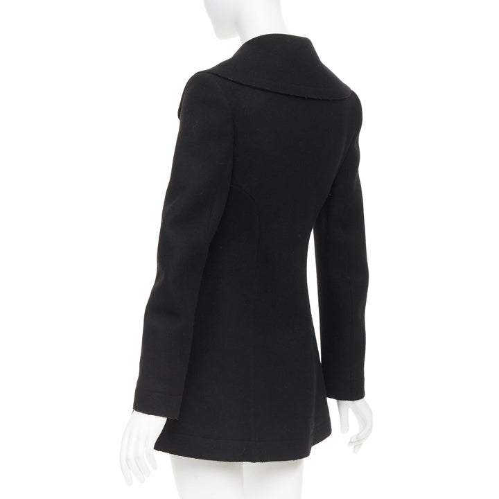 ALAIA black wool felt double breasted fit flared structured coat dress FR38 M