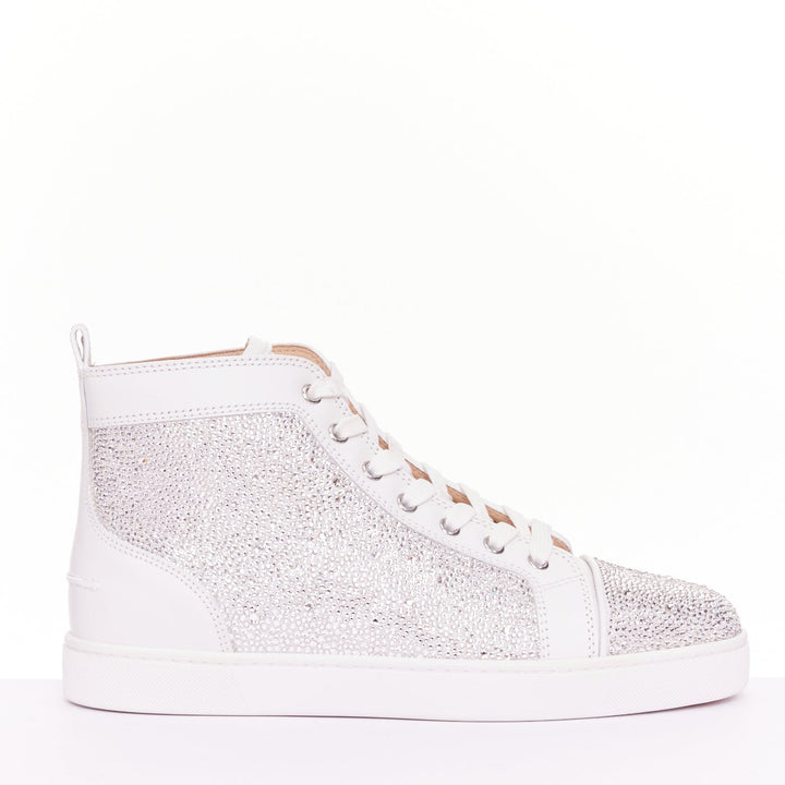 CHRISTIAN LOUBOUTIN Louis Strass white leather crystal hi top sneaker EU44.5