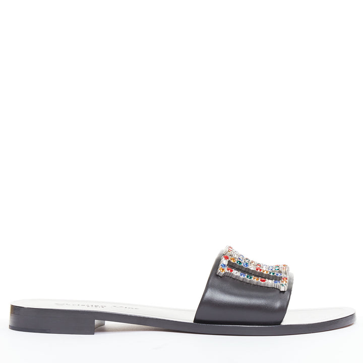 DIOR Diorevolution multicolor crystal pave logo sandals slides EU40