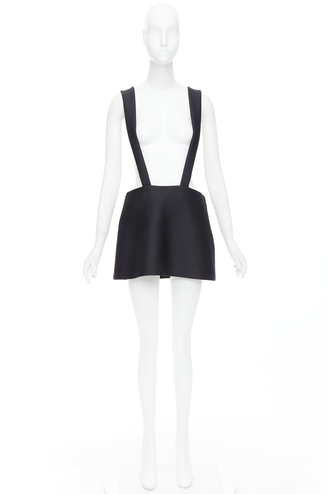 PRADA 2023 black virgin wool blend logo bow back suspender mini skirt IT40 S