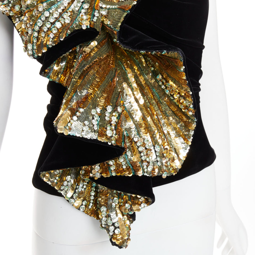 rare ALEXANDRE VAUTHIER COUTURE AW2017 Runway Lesage gold crystals ruffle top S