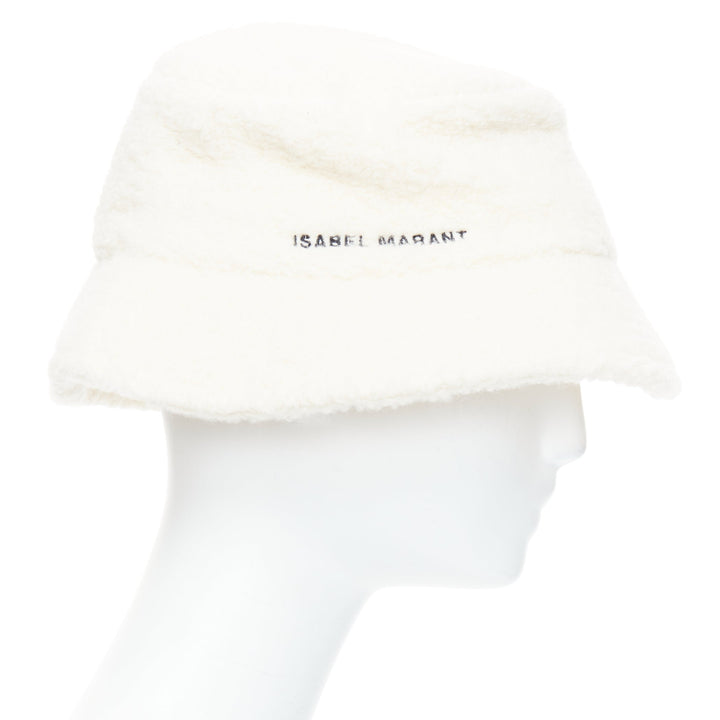 ISABEL MARANT Denji ecru alpaca virgin wool blend teddy logo bucket hat