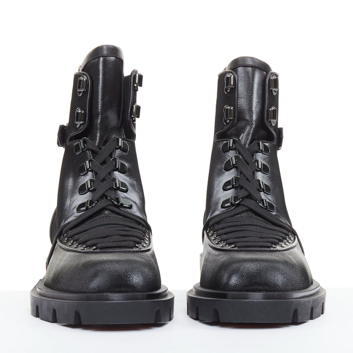 CHRISTIAN LOUBOUTIN Our Macademia Flat Toile black canvas combat boot EU42 US9
