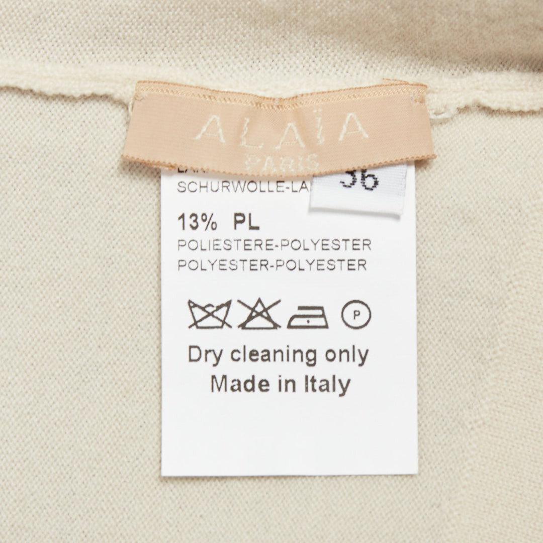 ALAIA beige virgin wool blend mini buttons classic cropped cardigan FR36 S