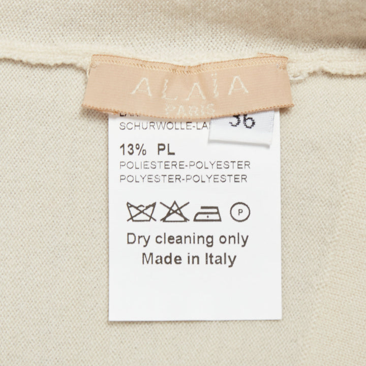 ALAIA beige virgin wool blend mini buttons classic cropped cardigan FR36 S