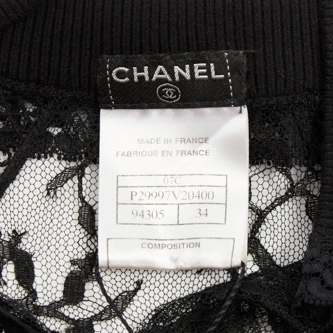 rare CHANEL 07C Vintage sheer floral lace cardigan button up blouse top FR34 XS