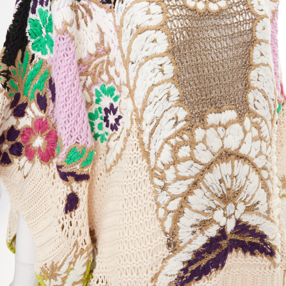 VALENTINO 2021 Runway black yellow cotton embroidered crochet poncho cape XS