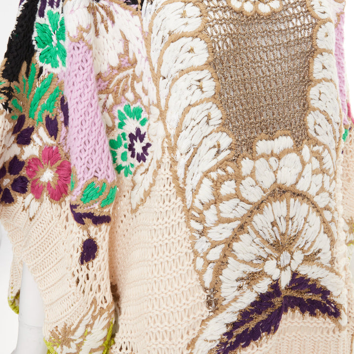 VALENTINO 2021 Runway black yellow cotton embroidered crochet poncho cape XS