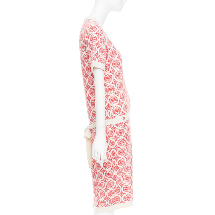 CHANEL 100% cashmere pink cream CC button pattern dress FR38 M