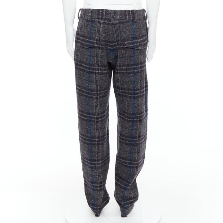 YOHJI YAMAMOTO grey blue 100% wool checkered wide tapered pants JP3 L