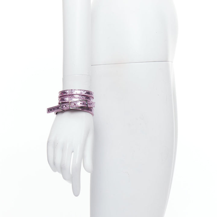 YVES SAINT LAURENT 2011 Tom Ford pink metallic leather double wrap bracelets set