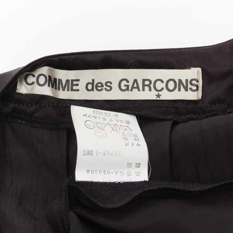 COMME DES GARCONS Vintage 1980s black triacetate V-neck pleated belted dress