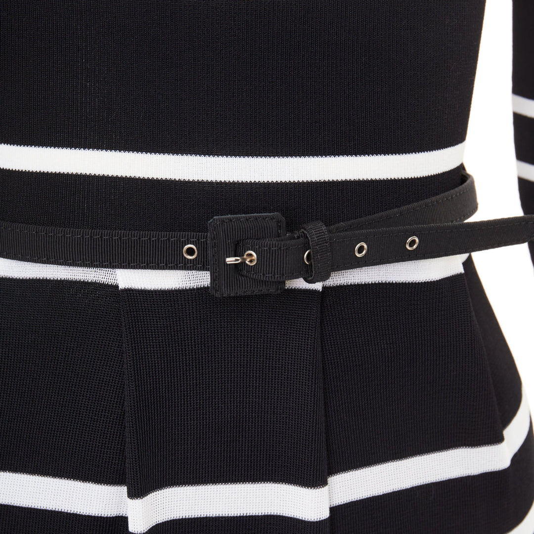 CHRISTIAN DIOR Mariniere striped knit belted viscose blend sheath dress FR34 XS