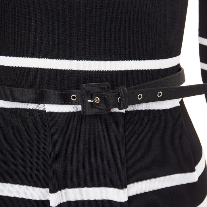 CHRISTIAN DIOR Mariniere striped knit belted viscose blend sheath dress FR34 XS