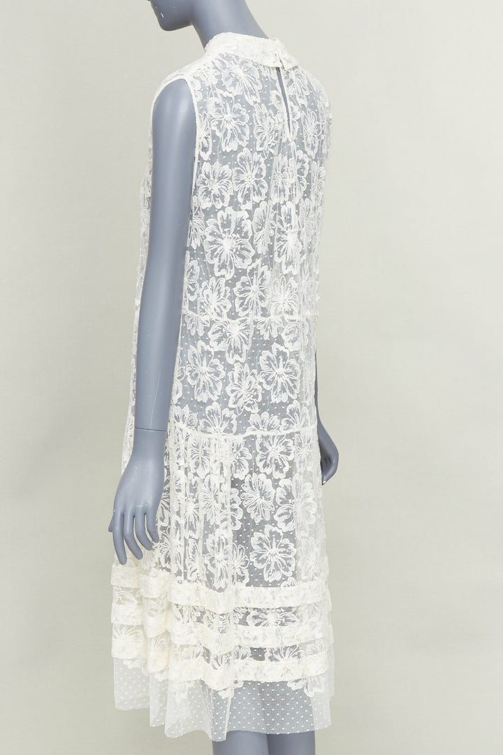 MIU MIU Vintage cream white floral lace polka dot mesh sheer midi dress IT40 S