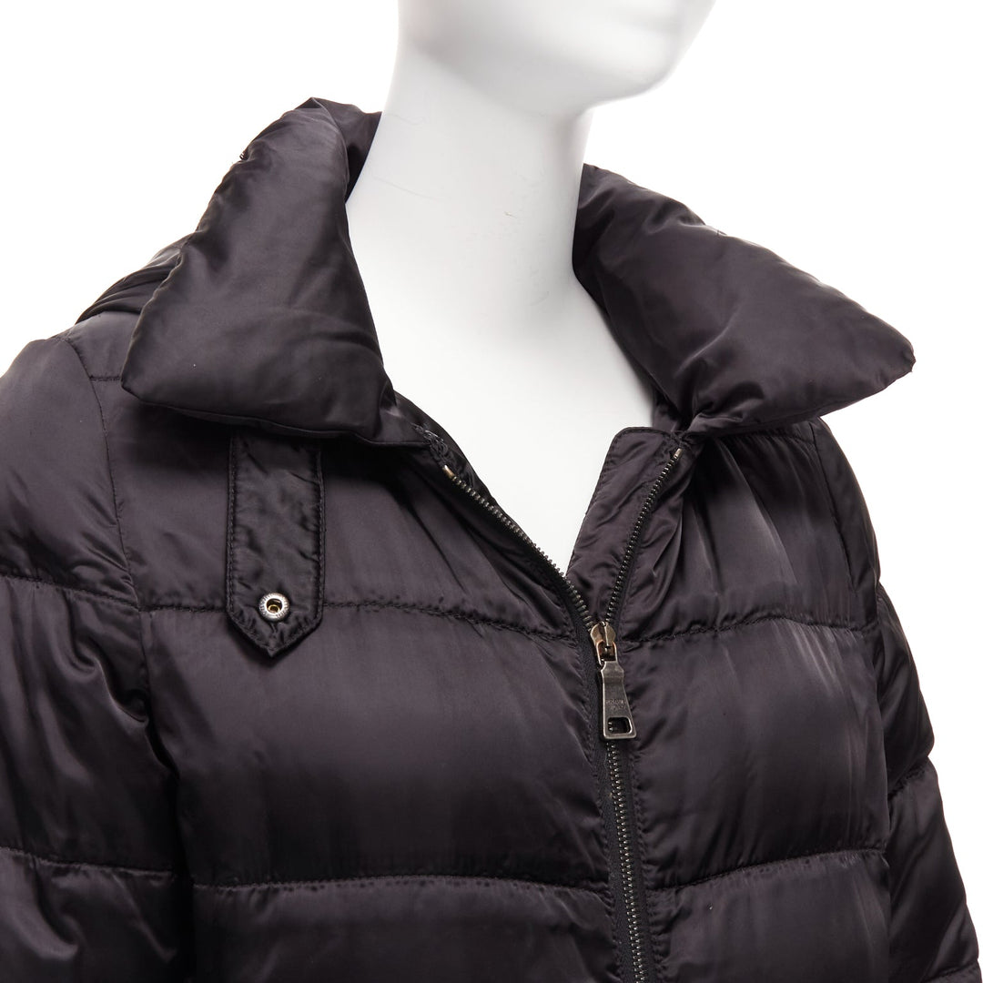 PRADA 2010 black shiny nylon hooded quilted long sleeve puffer coat IT42 M