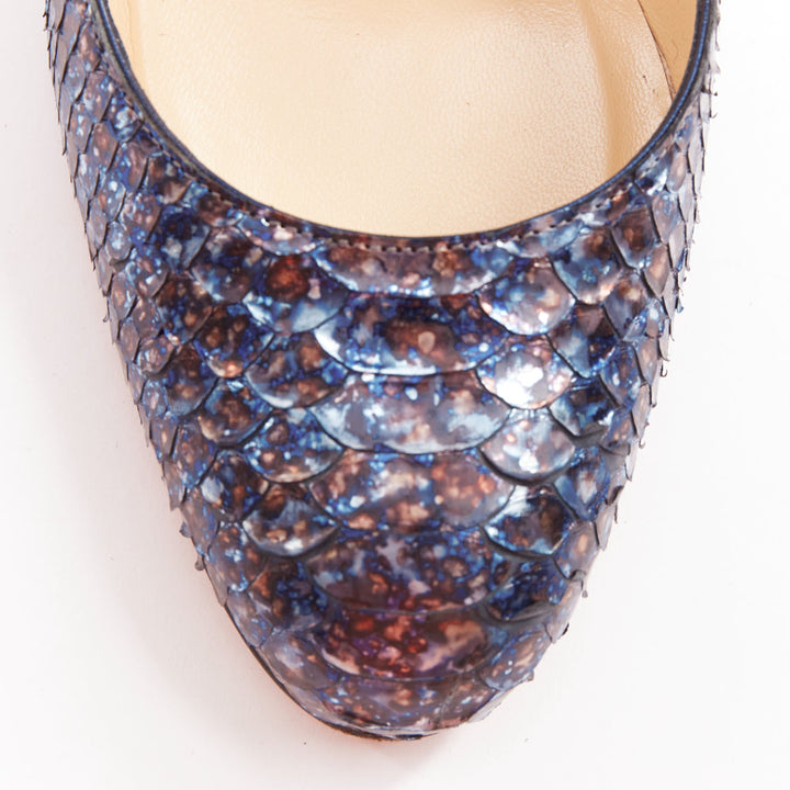 CHRISTIAN LOUBOUTIN Simple Pump 85 Acid Blue scaled almond toe pump EU37.5