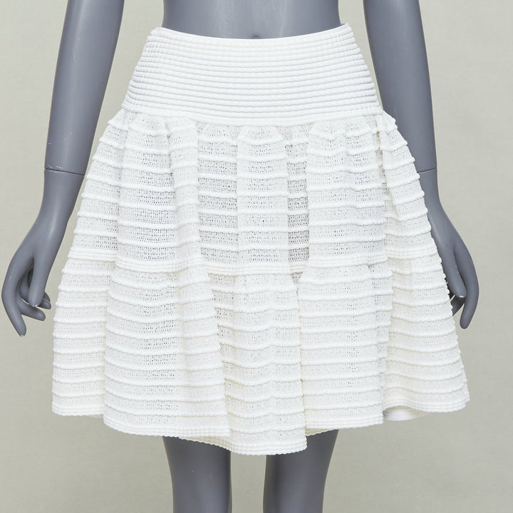 ALAIA ivory viscose blend tiered horizontal knit fit flared skirt FR36 S
