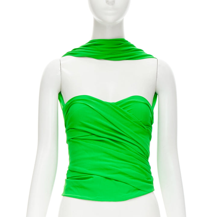 BALENCIAGA 2019 Runway green draped wrap bustier halter top FR36 S