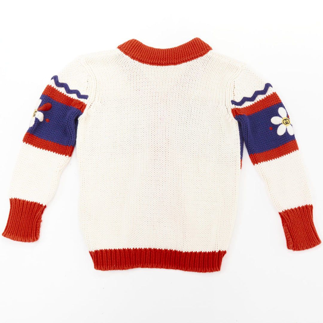 GUCCI KIDS red cream blue cotton Daisy GG embroider knit cardigan sweater 12/18M