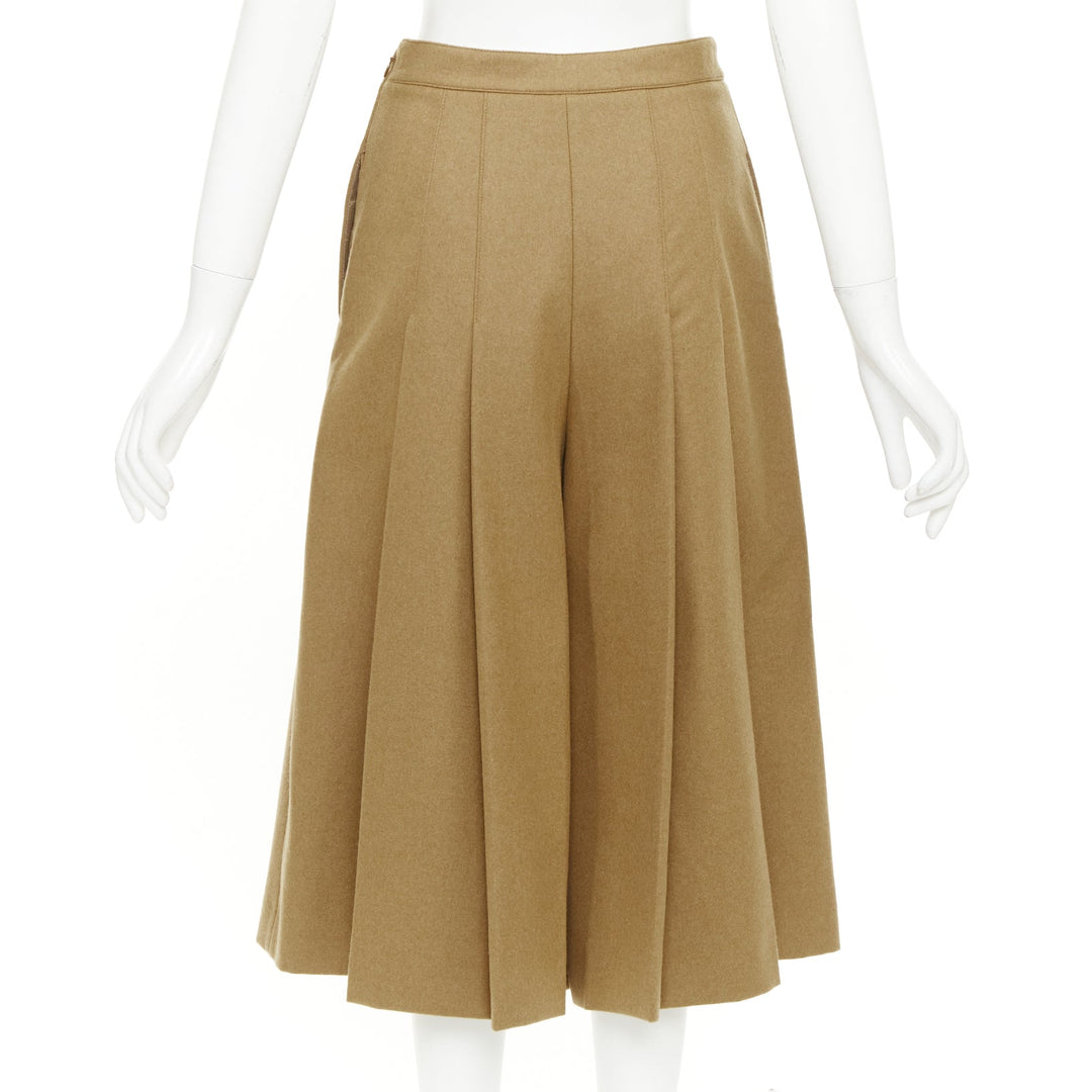CELINE camel brown wool gabardine horsebit belt box pleated skort FR36 S