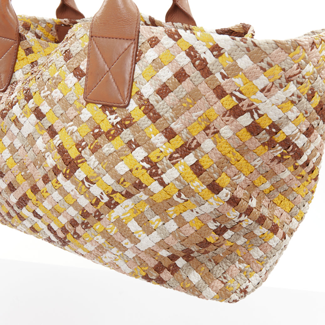 BOTTEGA VENETA Limited Edition Cabat Intrecciato yellow pink cream tote bag