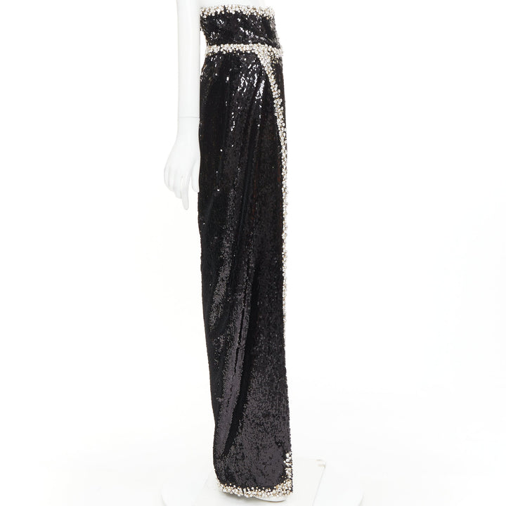 rare ALEXANDRE VAUTHIER COUTURE 2021 black silver crystal sequin maxi skirt