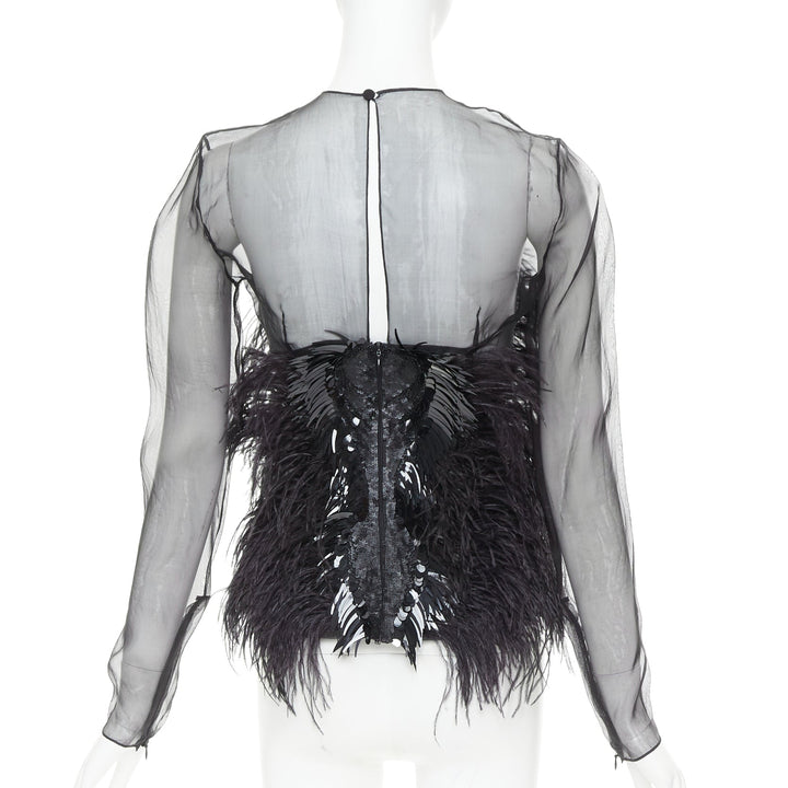ALEXANDRE VAUTHIER COUTURE Lesage feather sequin pailette embellished sheer top