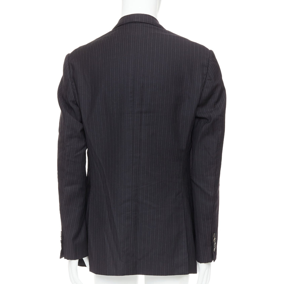 GUCCI Vintage charcoal grey 100% wool pinstripe double vent blazer IT52 XL