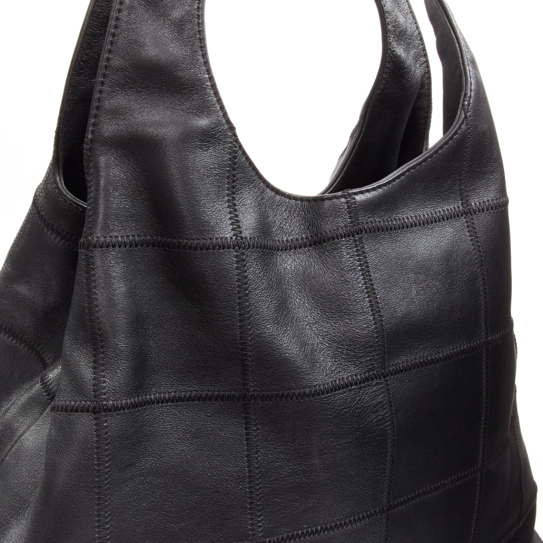CHANEL black ruthenium CC logo square stitched tassel shoulder hobo bag