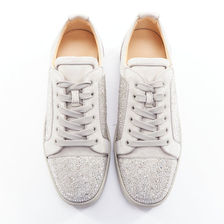 CHRISTIAN LOUBOUTIN Louis Junior Strass Flat silver crystal grey sneaker EU44