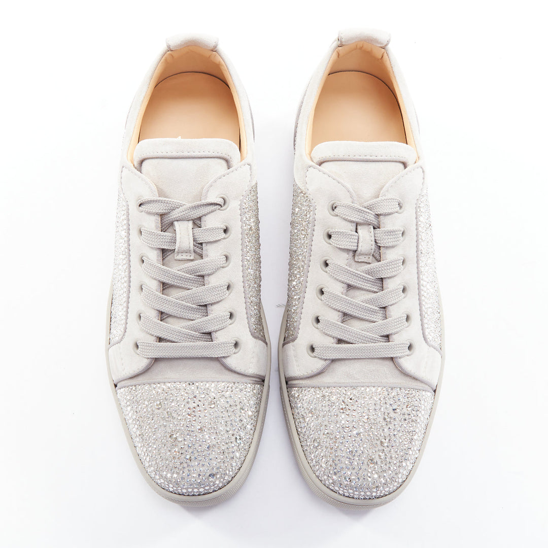 CHRISTIAN LOUBOUTIN Louis Junior Strass Flat silver crystal grey sneaker EU44