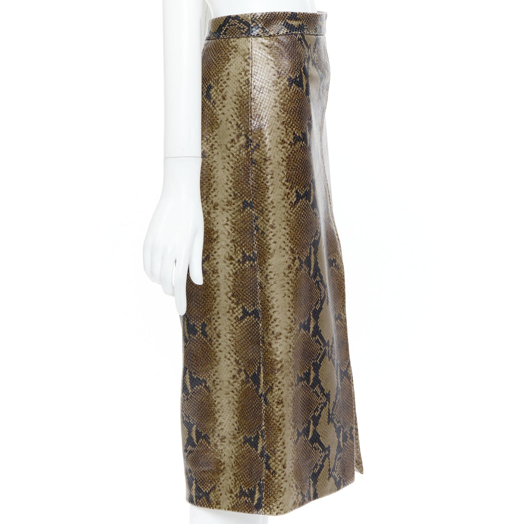 KHAITE 2023 Fraser brown python print scaled leather front slit midi skirt US2 S