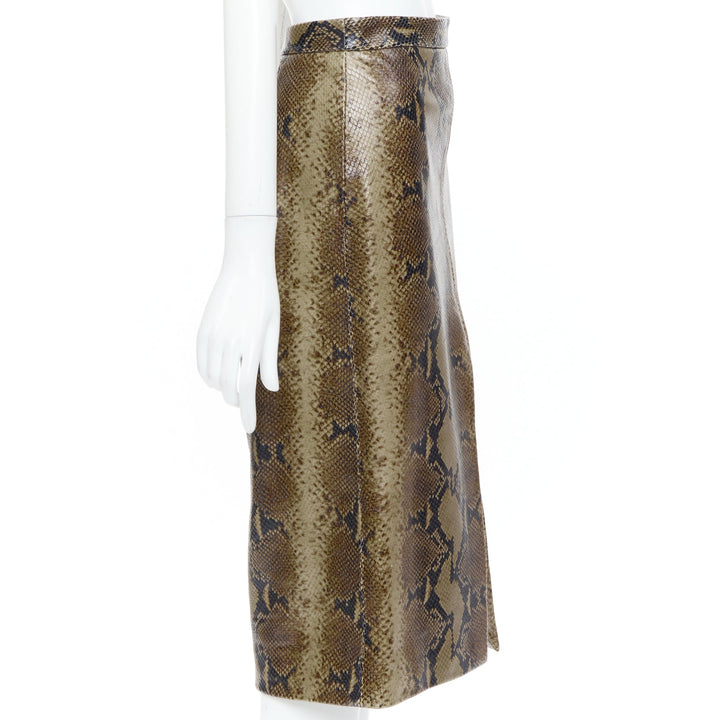 KHAITE 2023 Fraser brown python print scaled leather front slit midi skirt US2 S