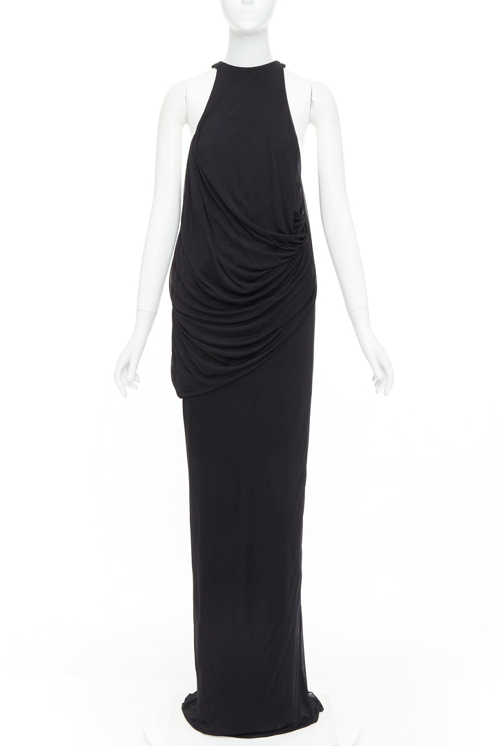 SAINT LAURENT 2023 black halter goddess grecian draped gown dress FR38 M