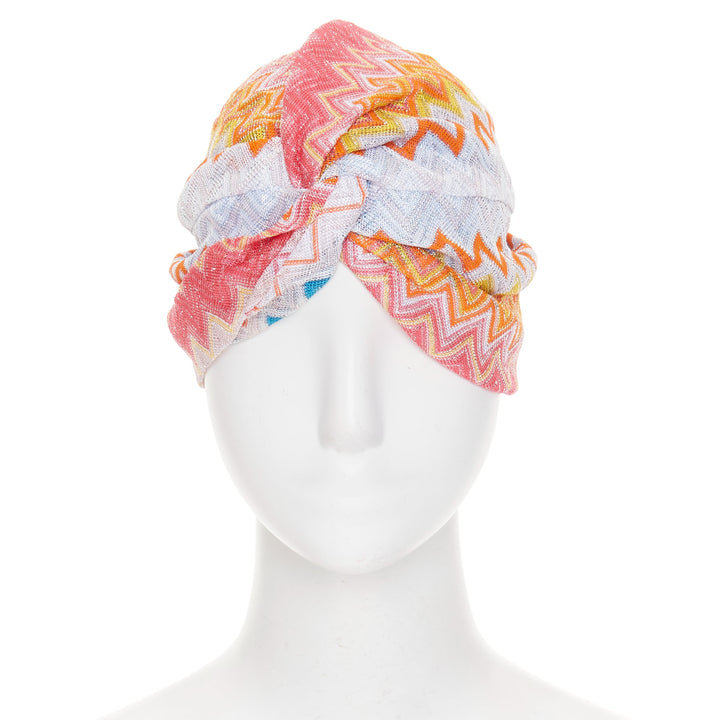 MISSONI 2021 lame viscose multicolor rainbow metallic lurex chevon turban hat