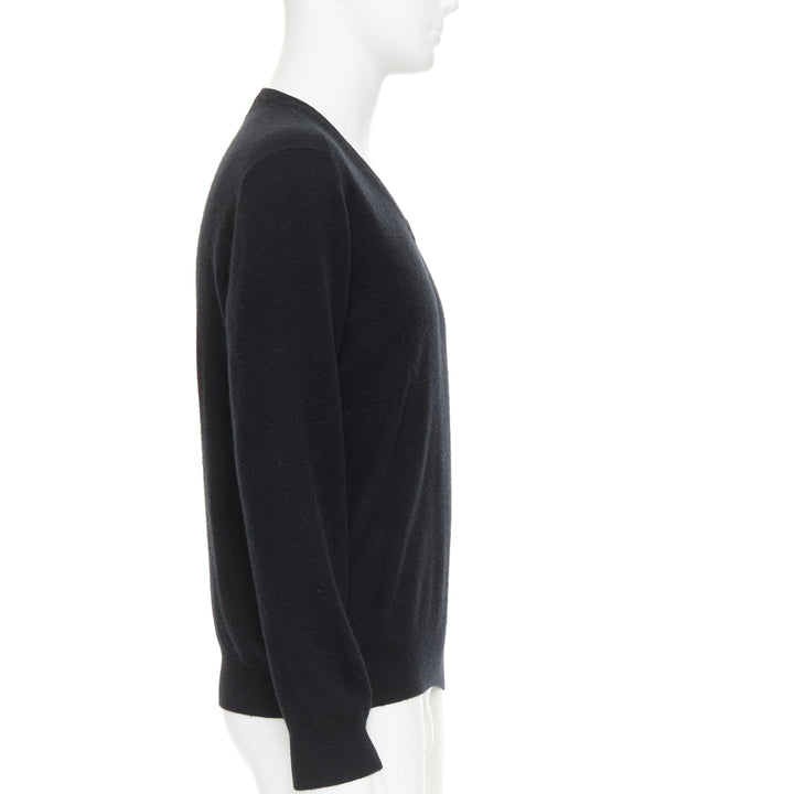 HERMES 100% cashmere black V-neck minimal classic sweater XL
