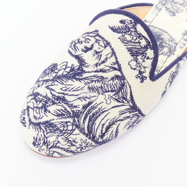 CHRISTIAN DIOR Off navy Toile de Jouy print canvas mule flats EU38