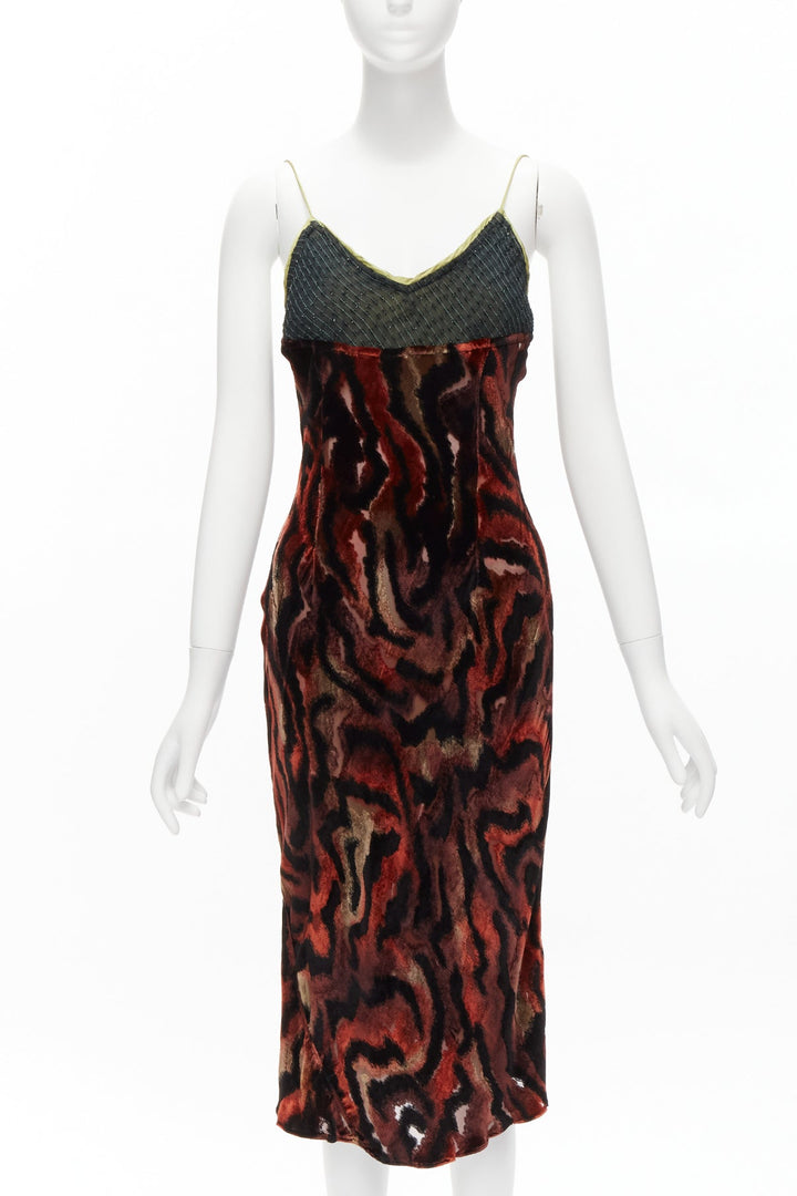 VOYAGE INVEST IN THE ORIGINAL LONDON red swirl velvet embroidered slip dress